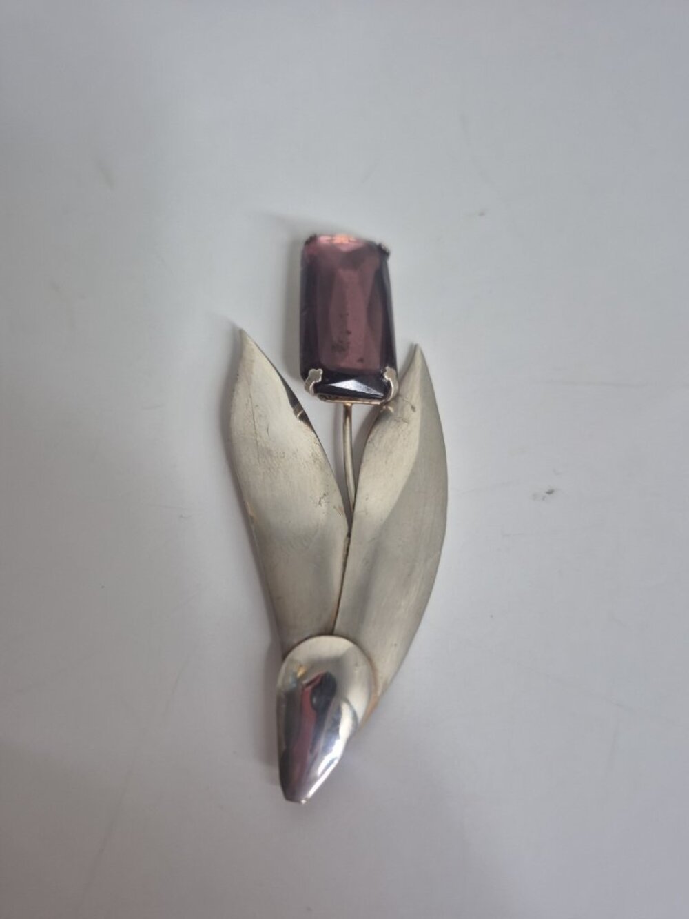 Vintage Sterling Silver Purple Rhinestone Floral Brooch by Jordan
